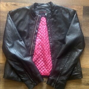 Ralph Lauren Black Leather Jacket with Pink Lining
